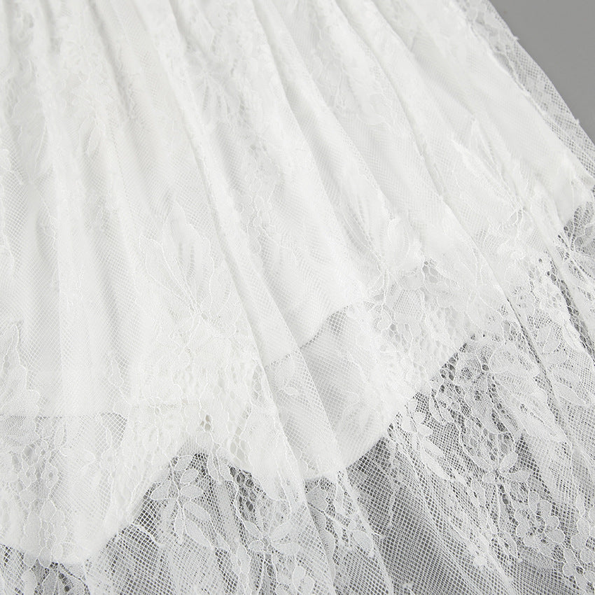 Women’s White Lace Jacquard Midi Skirt  See-Through