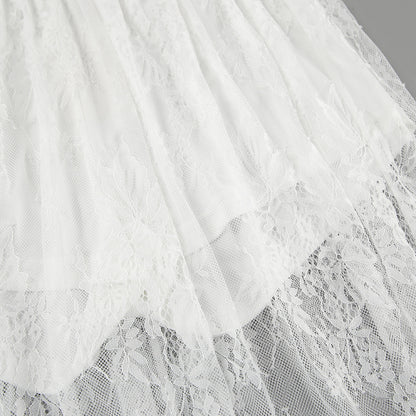 Women’s White Lace Jacquard Midi Skirt  See-Through