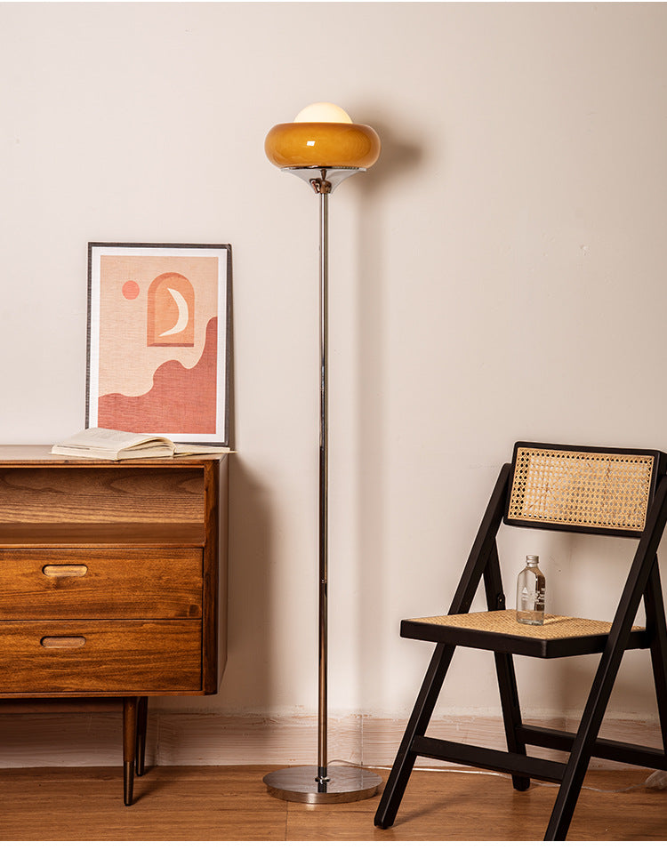 Retro Glass Floor Lamp Vintage Egg Tart Jade Shade