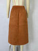 Corduroy Midi Skirt High Waist Button Front Brown A-Line