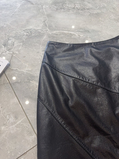 Women’s Genuine Leather High Waist Midi Skirt with Slit