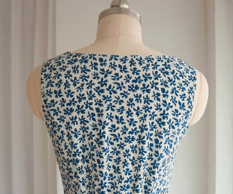 French Retro Blue Floral Button-Front A-Line Mini Dress