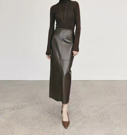 High Waisted Leather Maxi Skirt