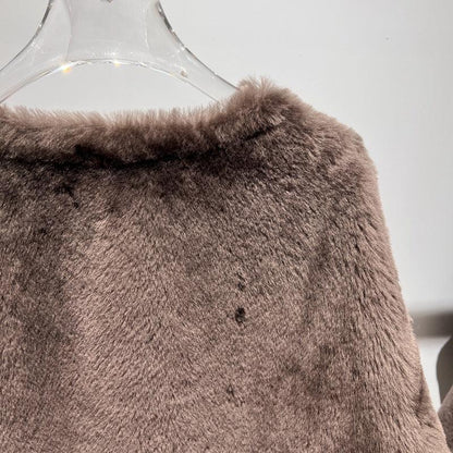 Women Leather Real Fur Coat Short Shearling Round Neck Jacket