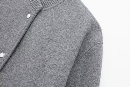 Women Loose Wool Bomber Pilot Jacket