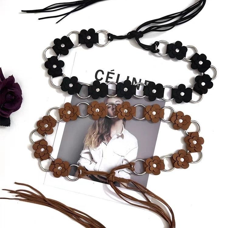 Women’s Floral Tie Waist Belt with Metal Rings