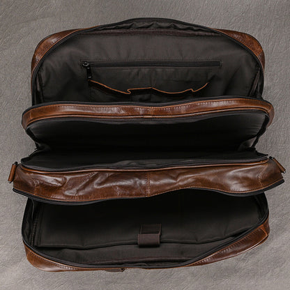Genuine Leather Office Laptop Bag for Men with Trolley Sleeve