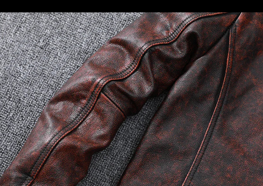 Men’s Distressed Oil Wax Leather Jacket Slim Fit