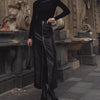 Black Leather Pencil Skirt with High Slit