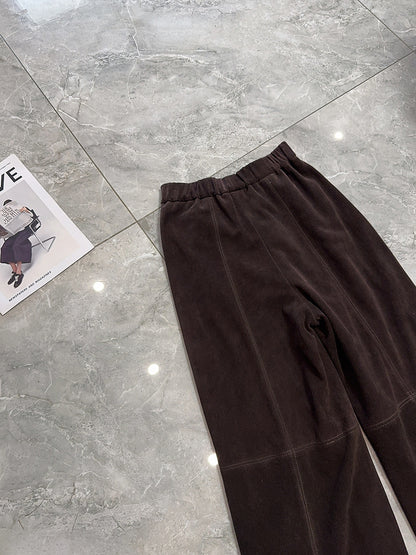Women’s Suede Pants Wide-Leg Trousers