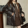 Reversible Waxed Leather Jacket Oversized Coat with Corduroy