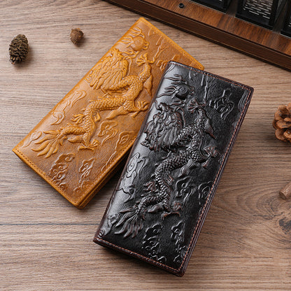 Men’s Genuine Leather Dragon Wallet with Long Card Storage