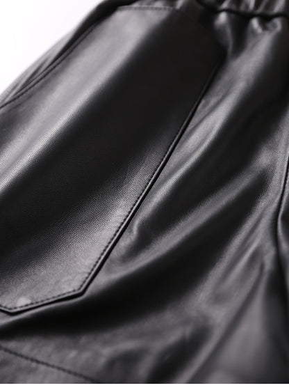 Women’s Genuine Sheepskin Leather High Waist Shorts with Pockets