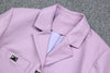 Women Cropped Pink Leather Jacket With Metal Lock