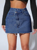Denim Skirts Single Button Raw Hem