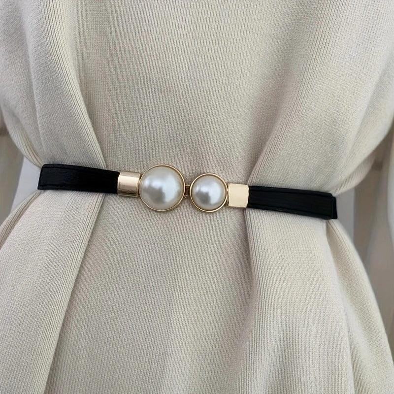 Pearl buckle thin waist belt for women 1