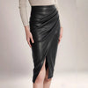 High Waisted PU Leather Wrap Skirt with Slit