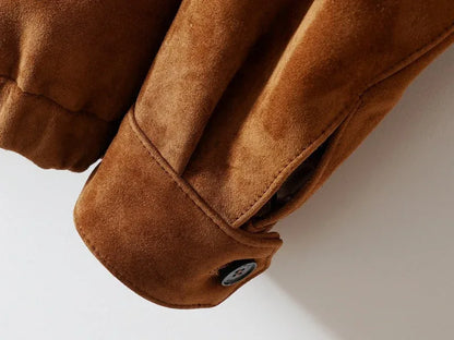 Women’s Sheepskin Suede Brown Button Jacket
