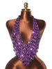 Black Gemstone Bra Top with Layered Body Chains