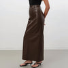 Imitation Leather Brown Skirt Tall