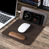 Large leather desk mat with wireless charging