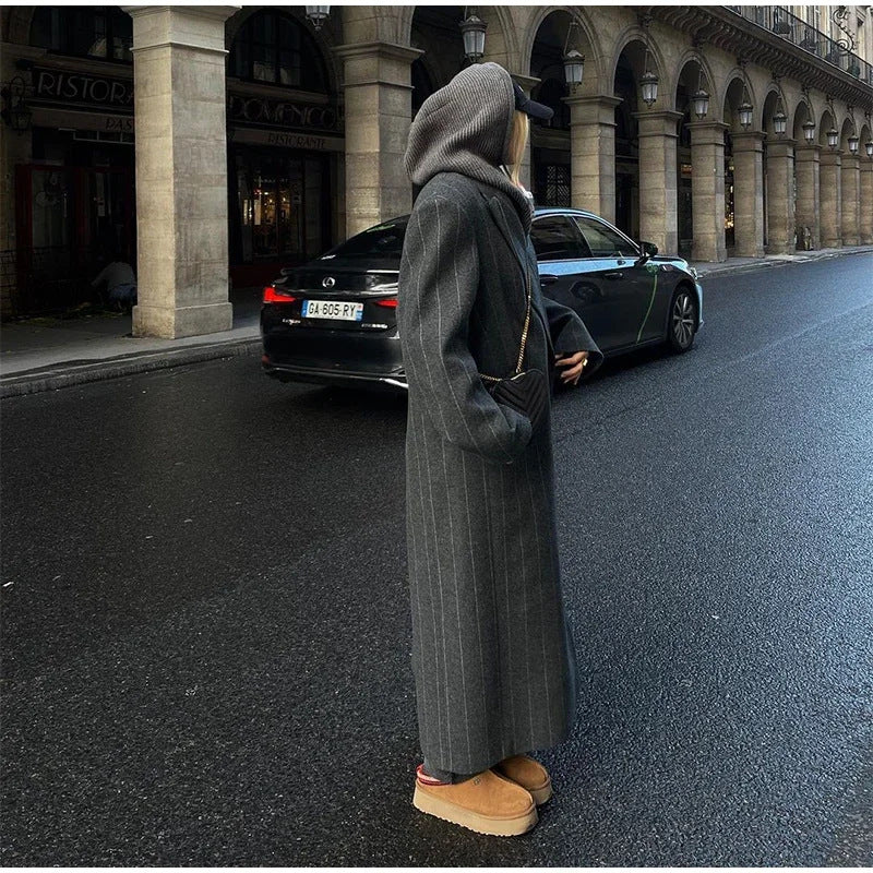 Striped wool long suit jacket coat