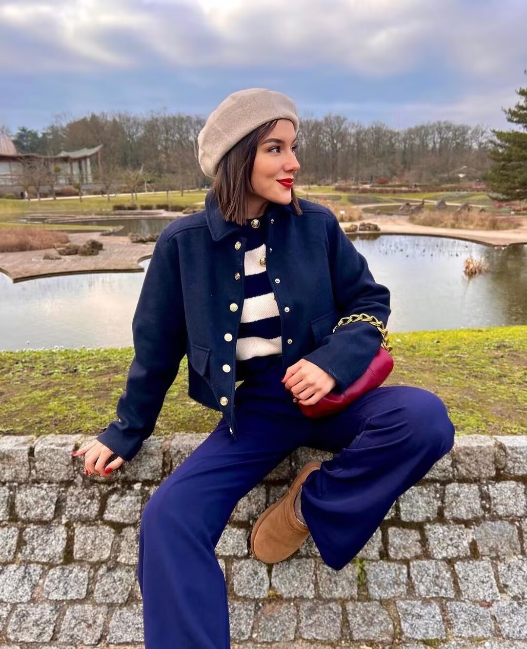 Women’s Wool Blend Cropped Jacket with Gold Metal Buttons