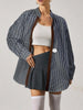Classic Striped Drop Shoulder Shirts For Ladies
