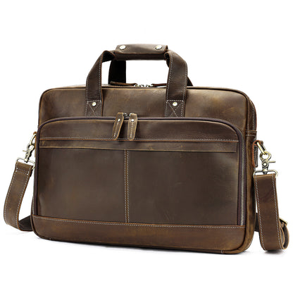 Genuine Leather Laptop Office Bag Briefcase with Trolley Sleeve