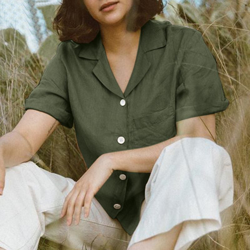 summer short sleeve button down shirts for women