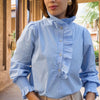Beige Brown Women's Striped Button Down Shirt
