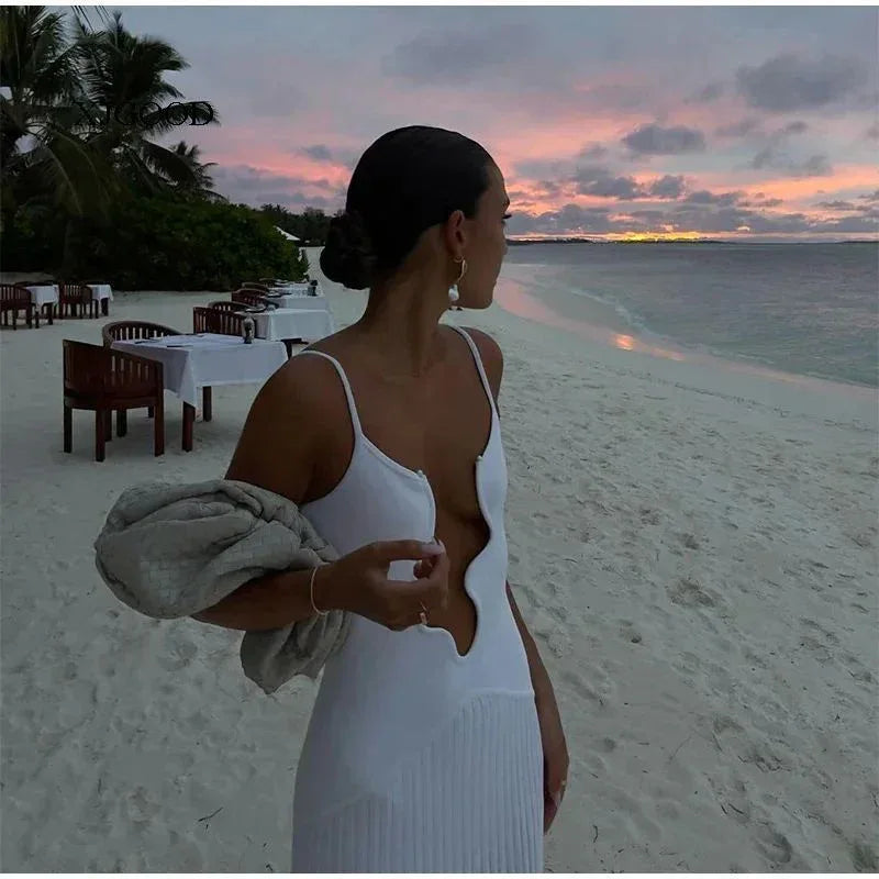 Solid black cutout suspender maxi dress