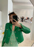 Women Leather Cropped Jacket Green Short Sheepskin Coat