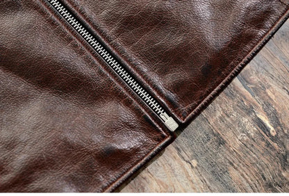Men’s Retro Waxed Cowhide Leather Jacket