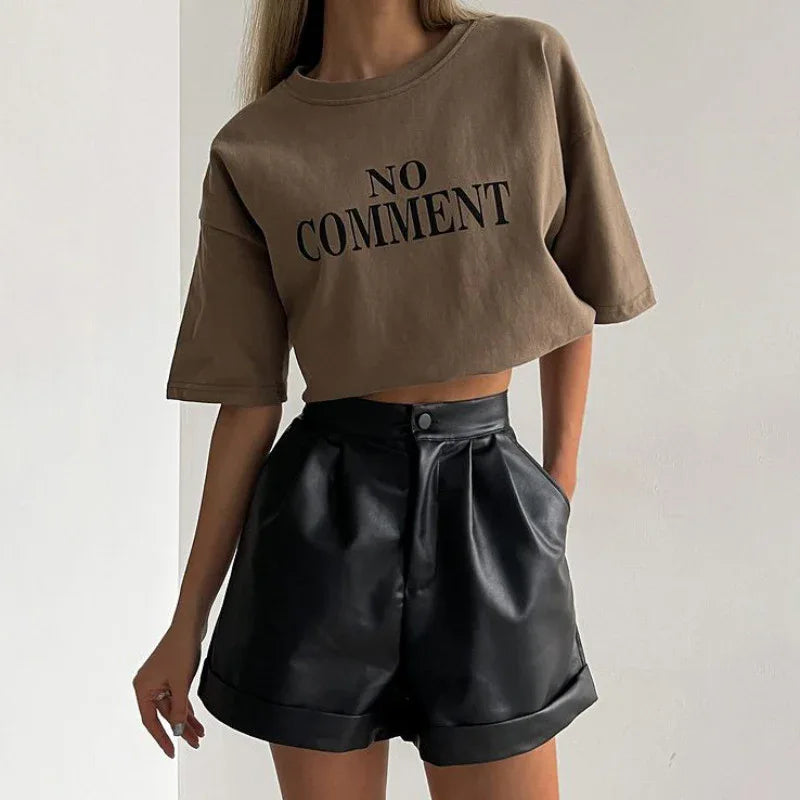 High waist pu leather a line shorts 2 S