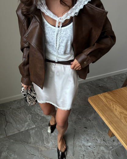 Lace Satin High Waist Skirt Women With Lace Trim