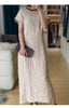 Apricot linen embroidered midi dress v neck summer flowy fit