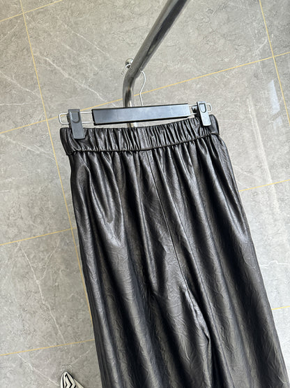 Women Genuine Leather Trousers Elastic Waist Carrot Pants