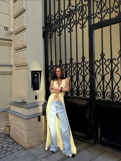 Soft knit long vest cardigan for summer days