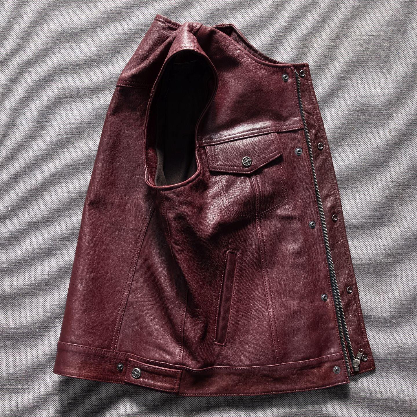 Men's washed vintage leather motorcycle vest