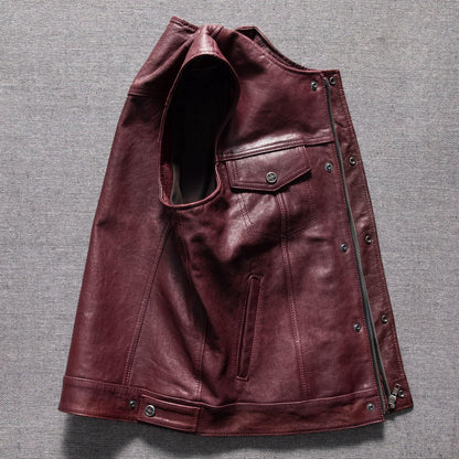 Men's washed vintage leather motorcycle vest