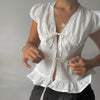 bow tie puff sleeve shirts for women