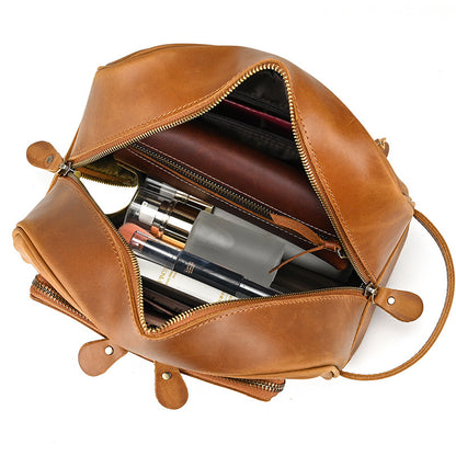 Men’s Genuine Leather Toiletry Bag with Front Zipper Pocket