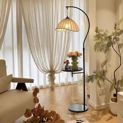 Vintage arc floor lamp with storage shelf