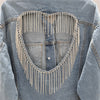Bride Heart Cutout Denim Jacket with Rhinestone Fringe