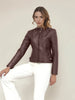 Brown Jacket for Women Slim Fit Faux Leather Motorcycle Biker