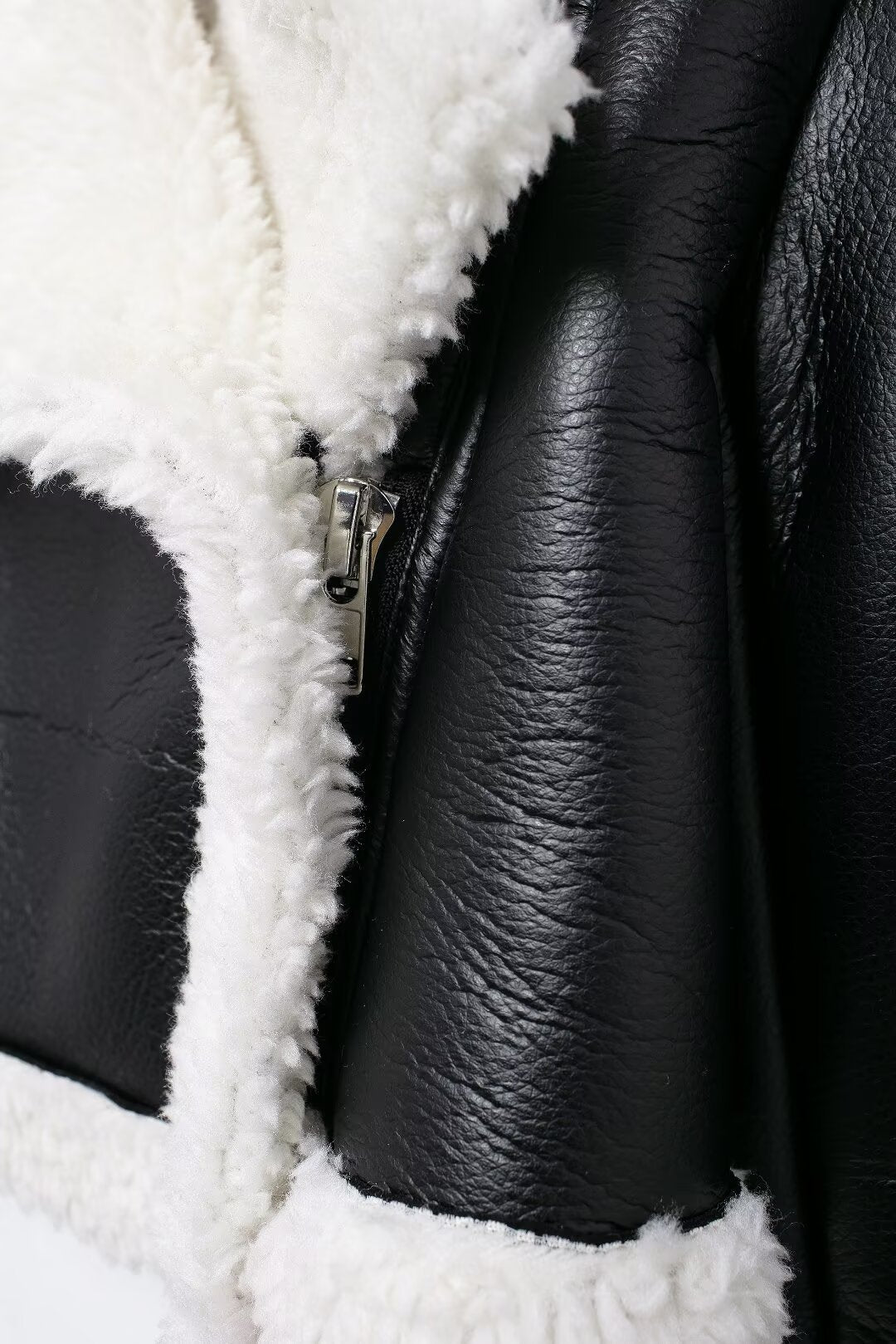 Cropped Faux Leather Bomber Jacket Women with Faux Fur Collar