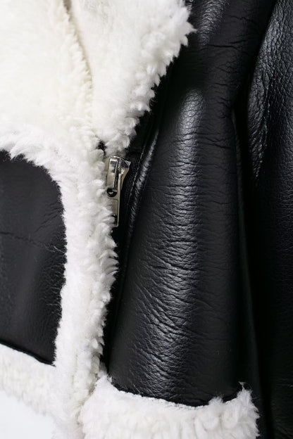 Cropped Faux Leather Bomber Jacket Women with Faux Fur Collar