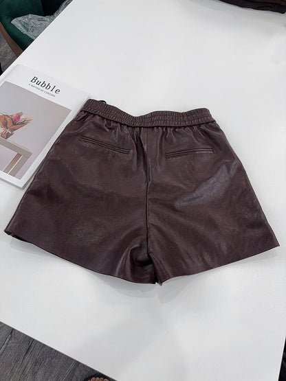 Brown Genuine Leather Shorts for Women