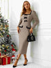 Plaid Midi Long Sleeve Dress with Bows and Square Neckline